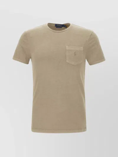 Ralph Lauren Logo Chest Pocket Crew Neck Short Sleeves T-shirt In Neutral