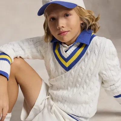 Ralph Lauren Kids' Logo Cotton Chino Ball Cap In Deckwash White/blue