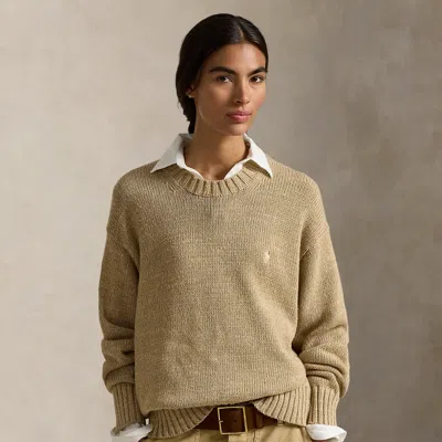 Ralph Lauren Logo Cotton Crewneck Sweater In Brown