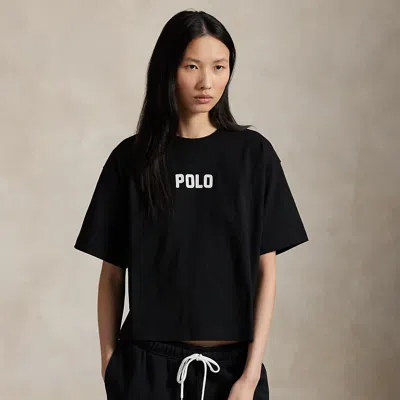 Ralph Lauren Logo Cotton Jersey Crewneck Tee In Black