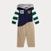 Ralph Lauren Logo Cotton Rugby Shirt & Chino Pant Set In Blue