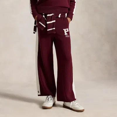 Ralph Lauren Kids' Logo Cotton-blend Wide-leg Pant In Rich Ruby Multi In Burgundy