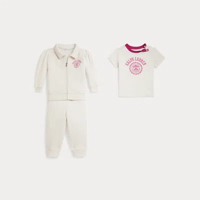 Ralph Lauren Babies'  Logo Crest Tee, Fleece Jacket & Pant Set In White
