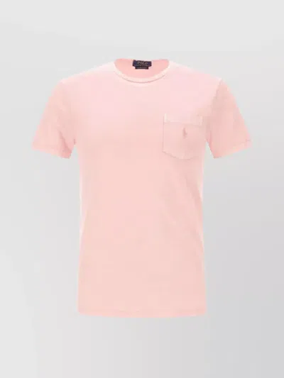 Ralph Lauren Logo Crew Neck T-shirt With Chest Pocket In Pink