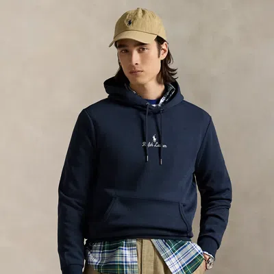 Ralph Lauren Logo Double-knit Hoodie In Blue