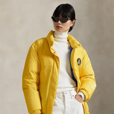 Ralph Lauren Logo Down Puffer Jacket In Yellow