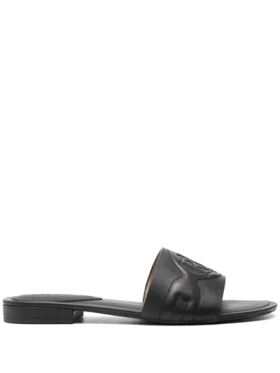Ralph Lauren Lauren  Alegra Iii Leather Slide Sandal Woman Sandals Black Size 8.5 Leather In Black Leather