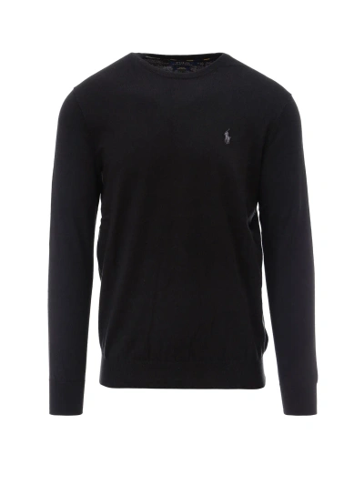 Ralph Lauren Logo Embroidered Crewneck Sweater In Polo Black