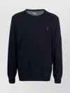 Ralph Lauren Logo Embroidered Crewneck Sweater With Ribbed Finish In Blue