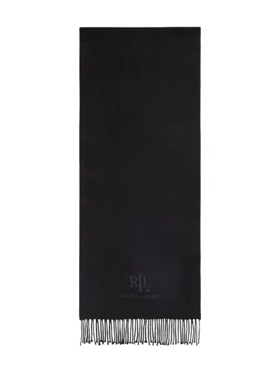 Ralph Lauren Logo-embroidered Fringed Scarf In Black