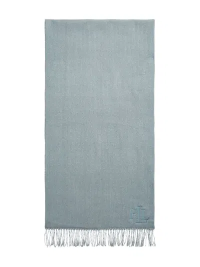 Ralph Lauren Logo-embroidered Fringed Scarf In Blue