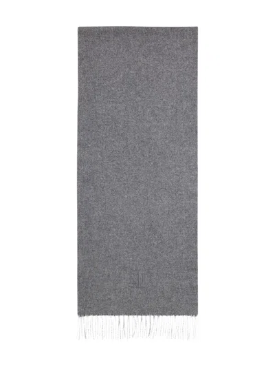 Ralph Lauren Logo-embroidered Fringed Scarf In Gray