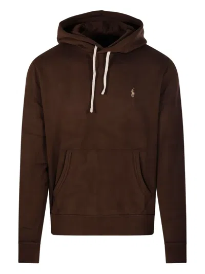 Ralph Lauren Logo-embroidered Hoodie In Brown