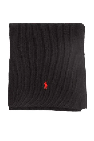 Ralph Lauren Logo Embroidered Knitted Scarf In Black