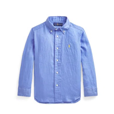Ralph Lauren Kids' Logo Embroidered Long Sleeved Shirt In Azzurro