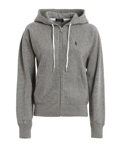 Ralph Lauren Logo Embroidered Zipped Hoodie In Gray