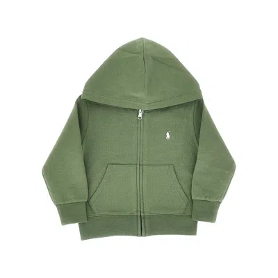 Ralph Lauren Logo Embroidery Full-zip Hoodie Kids In Green
