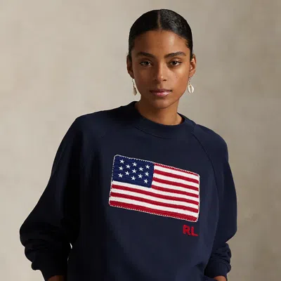 Ralph Lauren Logo Flag French Terry Crewneck In Hunter Navy