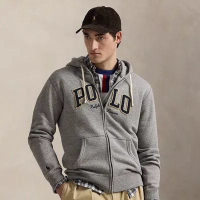 Ralph Lauren Logo Fleece Full-zip Hoodie In Gray