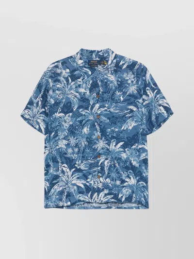 Ralph Lauren Palm Tree Short Sleeve Shirt In Blue