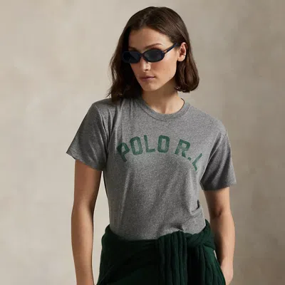 Ralph Lauren Logo Jersey Crewneck Tee In Gray