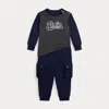 Ralph Lauren Logo Jersey Tee & Fleece Jogger Pant Set In Blue