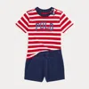 Polo Ralph Lauren Logo Jersey Tee & French Terry Short Set In Rl 2000 Red Multi
