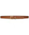 Ralph Lauren Logo-keeper Leather Skinny Belt In Black