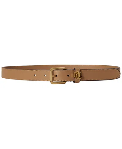 Ralph Lauren Logo Keeper Leather Skinny Belt In Brown