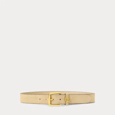 Ralph Lauren Logo-keeper Suede Belt In Birch Tan In Metallic