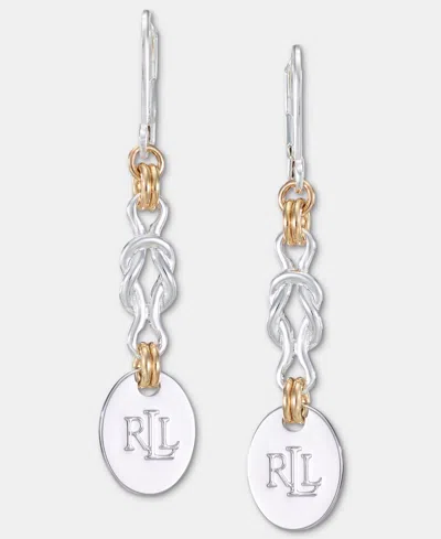Ralph Lauren Logo Knot Gold-tone Linear Earrings In Metallic