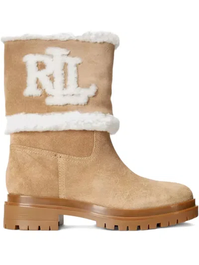 Ralph Lauren Logo-lettering Suede Boots In Neutral