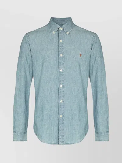 Ralph Lauren Light-blue Shirt With Cavallino Embroidery On The Front In Cotton Man