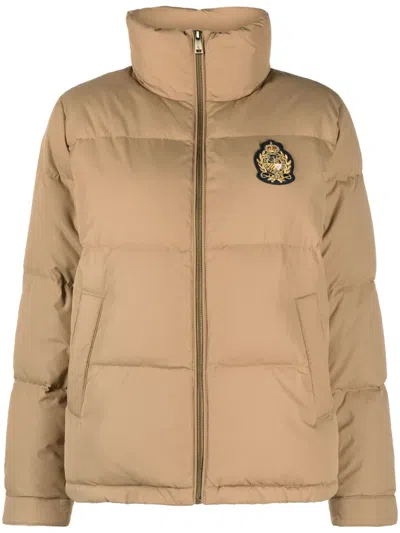 Ralph Lauren Logo-patch Down Puffer Jacket In Brown