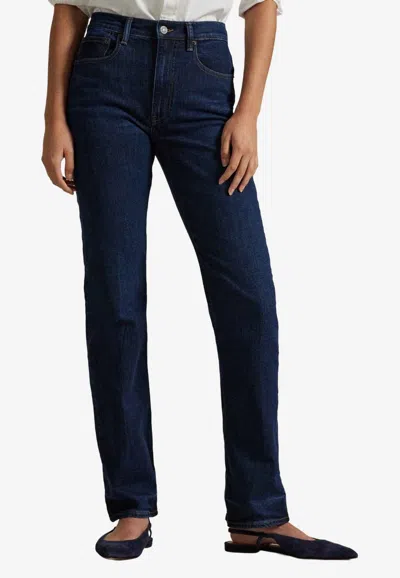 Ralph Lauren Logo Patch Straight-leg Jeans In Brown