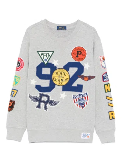 Polo Ralph Lauren Kids' Logo-patch Sweater In Grey