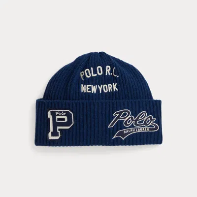 Ralph Lauren Logo-patch Wool-blend Watch Cap In Blue
