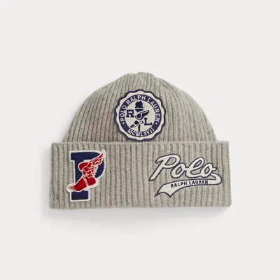 Ralph Lauren Logo-patch Wool-blend Watch Cap In Gray