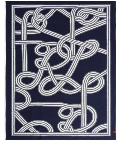 Polo Ralph Lauren Logo Pattern Knitted Blanket In Blue