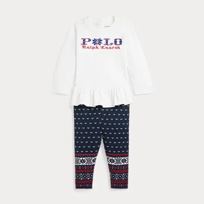 Polo Ralph Lauren Baby Peplum Tee & Printed Jersey Leggings Set In White