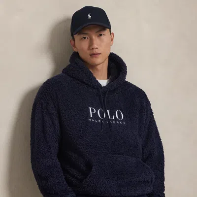 Ralph Lauren Logo Pile Fleece Hoodie In Blue