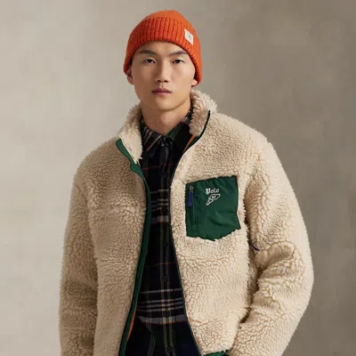 Ralph Lauren Logo Pile Fleece Jacket In Neutral