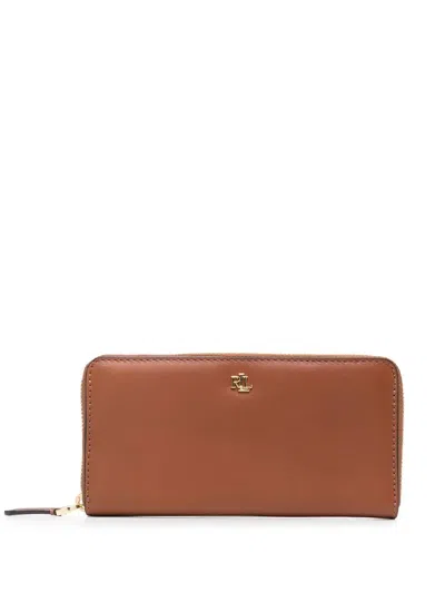 Ralph Lauren Logo-plaque Leather Wallet In Braun