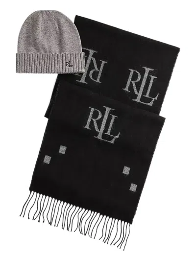 Ralph Lauren Logo-print Fringed Scarf (set Of Two) In Gray