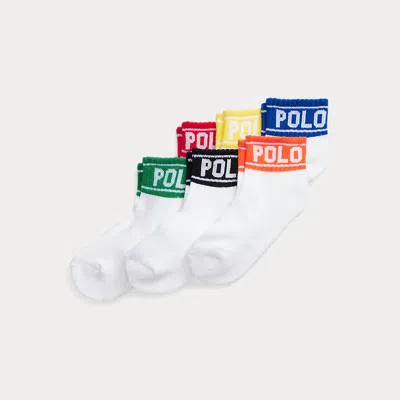 Ralph Lauren Kids' Logo Quarter-length Sock 6-pack In White