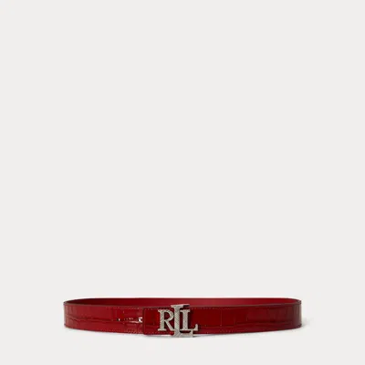 Ralph Lauren Logo Reversible Croc-embossed Belt In Festive Red