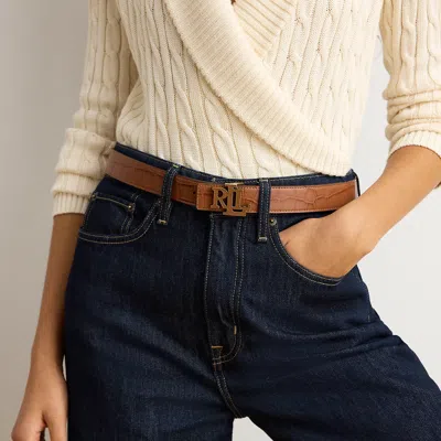 Ralph Lauren Logo Reversible Croc-embossed Belt In Lauren Tan