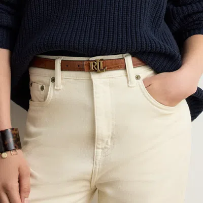 Ralph Lauren Logo Reversible Embossed Skinny Belt In Lauren Tan