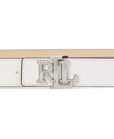Ralph Lauren Logo Reversible Leather Belt In Soft White,sand Dune