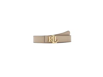 Ralph Lauren Logo Reversible Leather Belt Women's Belts Birch Tan/white: Md (34" Waist) In Brown